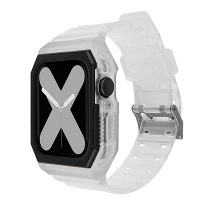 Silicone Strap with Case For Apple Watch Series 9&8&7 41mm / SE 3&SE 2&6&SE&5&4 40mm / 3&2&1 38mm(Transparent White) by bashfashion