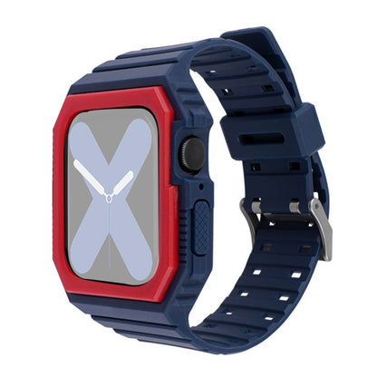Silicone Strap with Case For Apple Watch Series 9&8&7 41mm / SE 3&SE 2&6&SE&5&4 40mm / 3&2&1 38mm(Blue+Red) by bashfashion