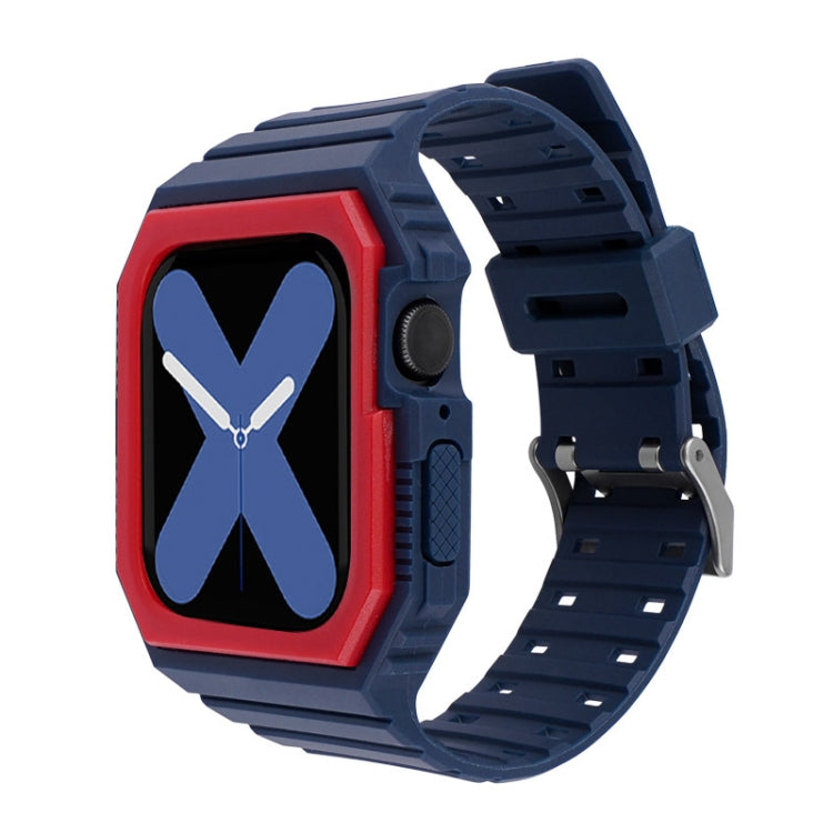Silicone Strap with Case For Apple Watch Series 8&7 45mm / SE 2&6&SE&5&4 44mm / 3&2&1 42mm(Blue+Red) by bashfashion
