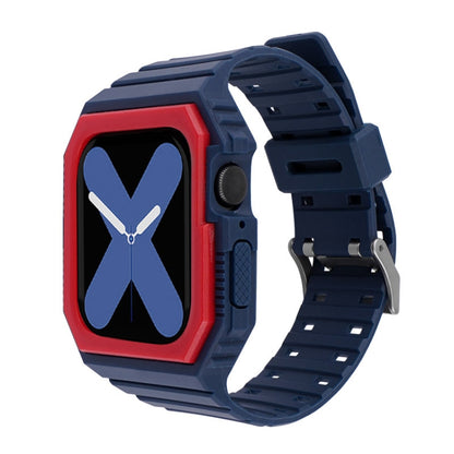 Silicone Strap with Case For Apple Watch Series 8&7 45mm / SE 2&6&SE&5&4 44mm / 3&2&1 42mm(Blue+Red) by bashfashion