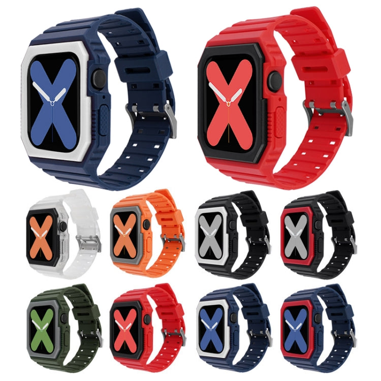 Silicone Strap with Case For Apple Watch Series 8&7 45mm / SE 2&6&SE&5&4 44mm / 3&2&1 42mm(Black+White) by bashfashion