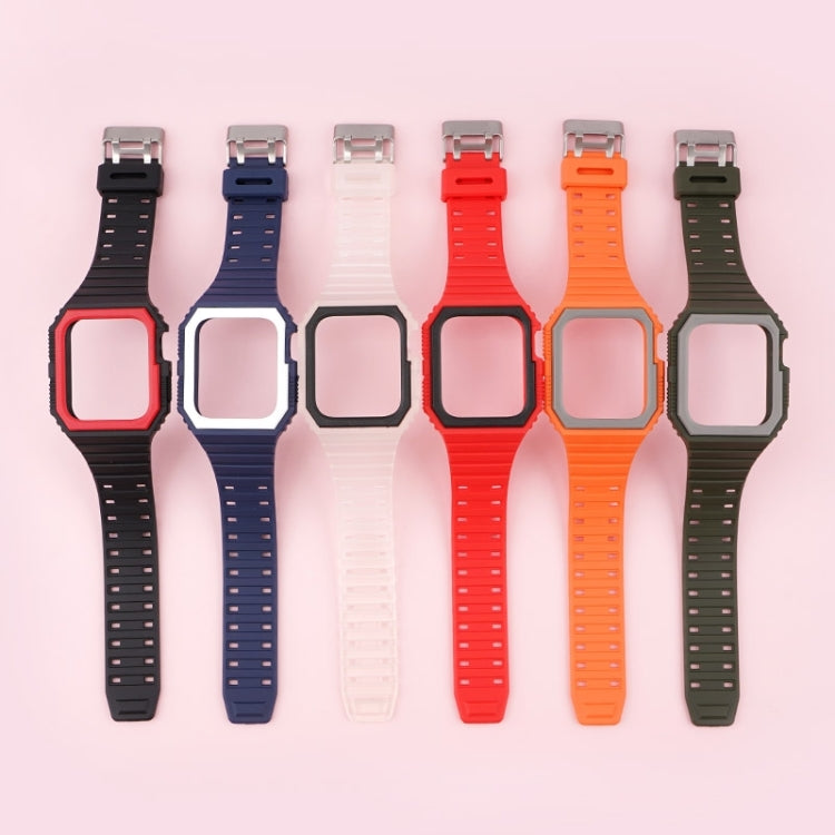 Silicone Strap with Case For Apple Watch Series 8&7 45mm / SE 2&6&SE&5&4 44mm / 3&2&1 42mm(Black+White) by bashfashion
