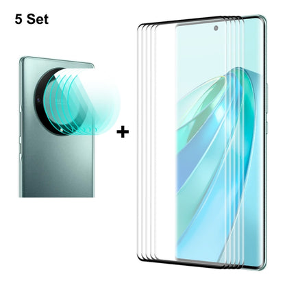 For Honor X9A / Magic5 Lite 5pcs ENKAY 3D Hot Bending Edge Glue Tempered Glass Full Film with Lens Film by ENKAY