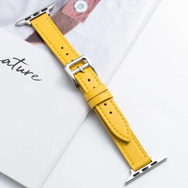 Microfiber Leather Pin Buckle Watch Band For Apple Watch Series 9&8&7 41mm / SE 3&SE 2&6&SE&5&4 40mm / 3&2&1 38mm(Yellow) by bashfashion