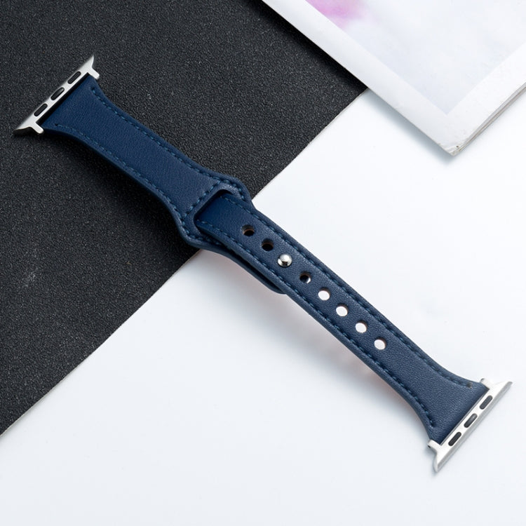Microfiber Leather Watch Band For Apple Watch Series 7 41mm / 6&SE&5&4 40mm / 3&2&1 38mm(Dark Blue) by bashfashion