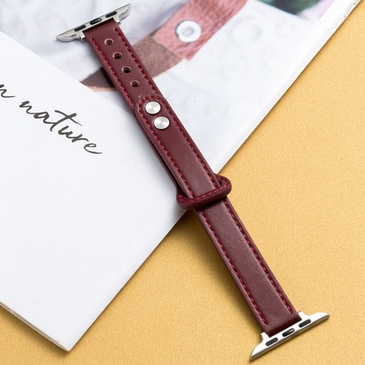 Microfiber Leather Double Buckle Watch Band for Apple Watch Series 9&8&7 41mm / SE 3&SE 2&6&SE&5&4 40mm / 3&2&1 38mm (Wine Red) by bashfashion