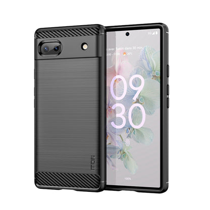For Google Pixel 6A MOFI Gentleness Brushed Carbon Fiber Soft TPU Case(Black) by MOFI