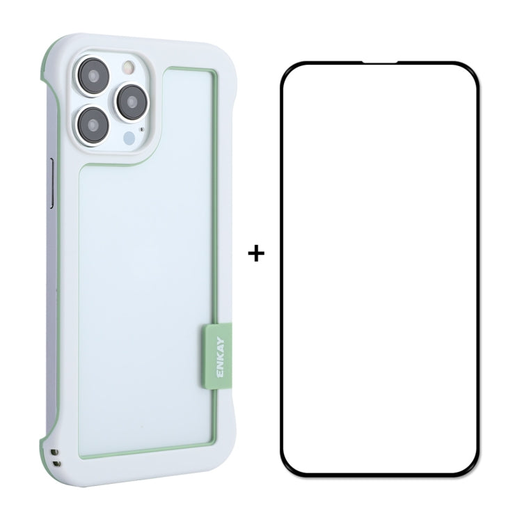 For iPhone 13 Pro ENKAY Frameless Hollow PC Case + Glass Film (White) by ENKAY