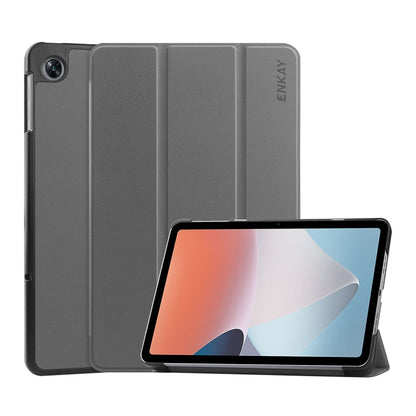 For OPPO Pad Air ENKAY Tri-fold Custer Texture Leather Smart Tablet Case(Grey) by ENKAY