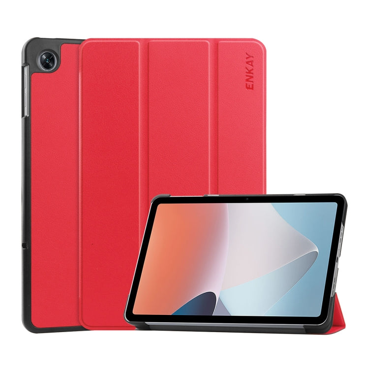 For OPPO Pad Air ENKAY Tri-fold Custer Texture Leather Smart Tablet Case(Red) by ENKAY