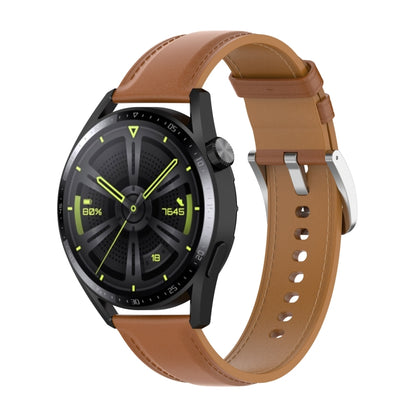 For Samsung Galaxy Watch 3 45mm Calf Texture Sewing Thread Watch Band(Ligeh Brown) by bashfashion