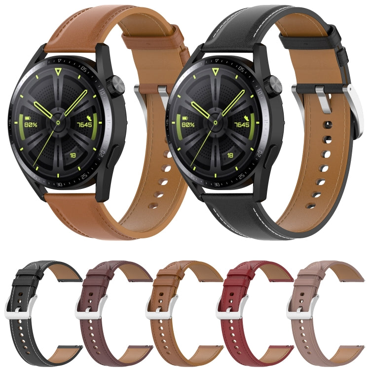 For Samsung Galaxy Watch 3 45mm Calf Texture Sewing Thread Watch Band(Black) by bashfashion