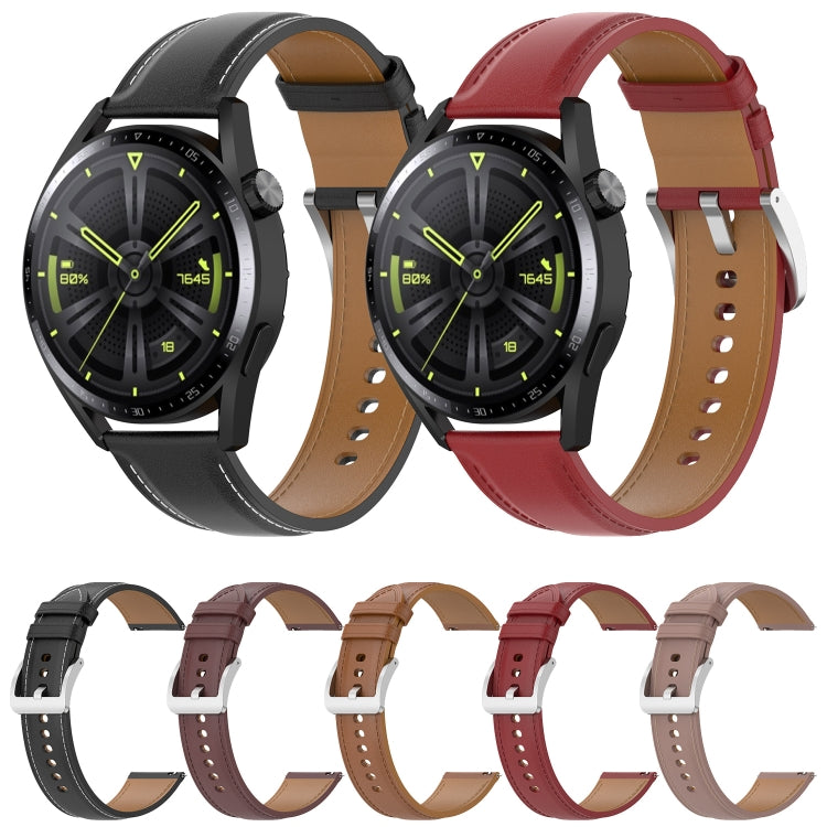 For Samsung Galaxy Watch 46mm Calf Texture Sewing Thread Watch Band(Ligeh Brown) by bashfashion