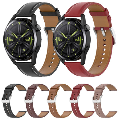 For Samsung Galaxy Watch 46mm Calf Texture Sewing Thread Watch Band(Dark Brown) by bashfashion