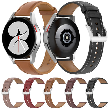 For Samsung Galaxy Watch 4 Calf Texture Sewing Thread Watch Band(Dark Brown) by bashfashion