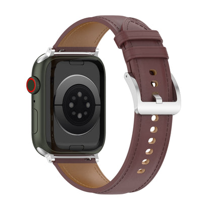 20mm Top Layer Cowhide Sewing Watch Band For Apple Watch Series 9&8&7 41mm / SE 3&SE 2&6&SE&5&4 40mm / 3&2&1 38mm(Dark Brown) by bashfashion
