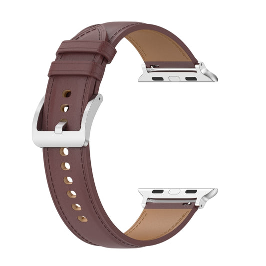 20mm Top Layer Cowhide Sewing Watch Band For Apple Watch Series 9&8&7 41mm / SE 3&SE 2&6&SE&5&4 40mm / 3&2&1 38mm(Dark Brown) by bashfashion