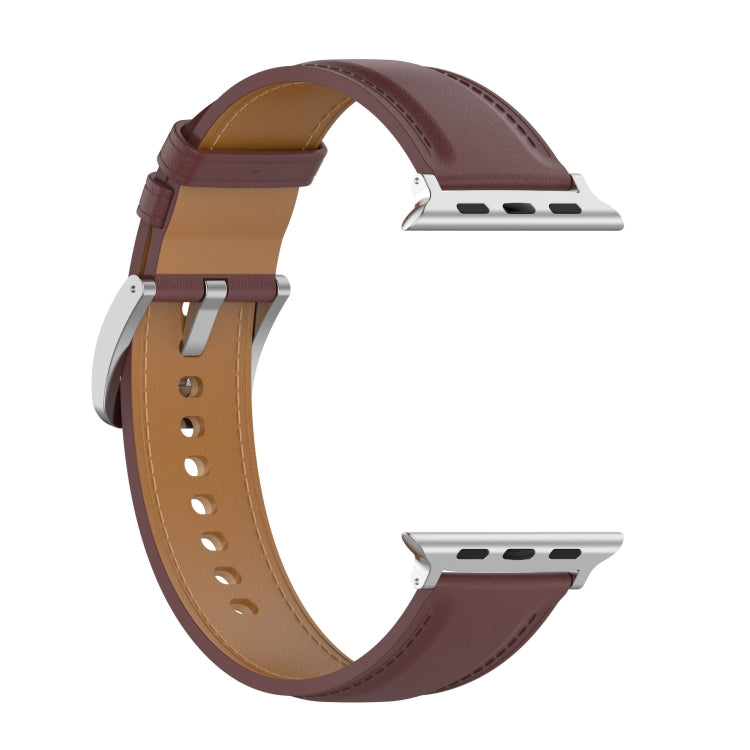 20mm Top Layer Cowhide Sewing Watch Band For Apple Watch Series 9&8&7 41mm / SE 3&SE 2&6&SE&5&4 40mm / 3&2&1 38mm(Dark Brown) by bashfashion