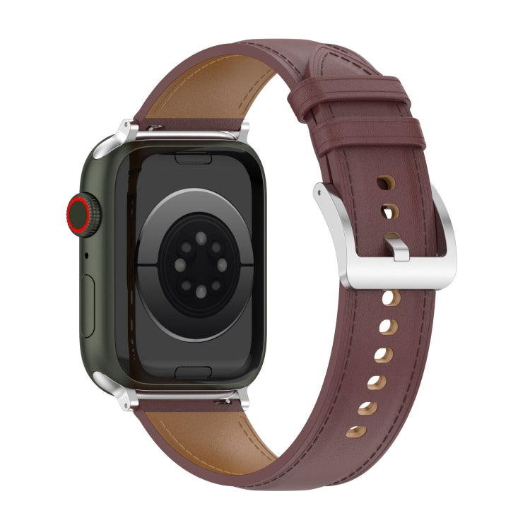 22mm Top Layer Cowhide Sewing Strap For Apple Watch Ultra 49mm&Watch Ultra 2 49mm / Series 9&8&7 45mm / SE 3&SE 2&6&SE&5&4 44mm / 3&2&1 42mm(Dark Brown) by bashfashion
