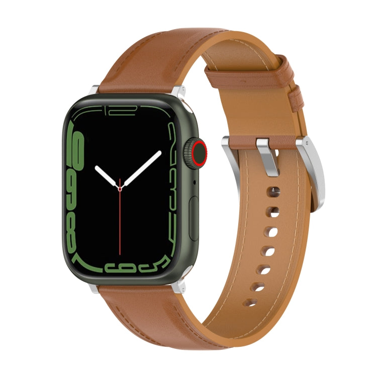 22mm Top Layer Cowhide Sewing Strap For Apple Watch Ultra 49mm&Watch Ultra 2 49mm / Series 9&8&7 45mm / SE 3&SE 2&6&SE&5&4 44mm / 3&2&1 42mm(Light Brown) by bashfashion