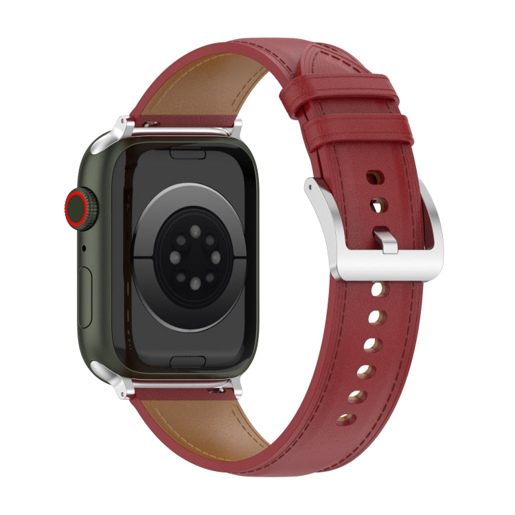 22mm Top Layer Cowhide Sewing Strap For Apple Watch Ultra 49mm&Watch Ultra 2 49mm / Series 9&8&7 45mm / SE 3&SE 2&6&SE&5&4 44mm / 3&2&1 42mm(Red) by bashfashion