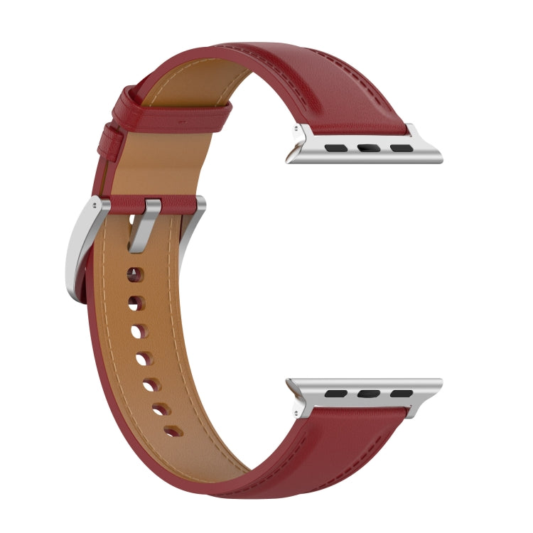 22mm Top Layer Cowhide Sewing Strap For Apple Watch Ultra 49mm&Watch Ultra 2 49mm / Series 9&8&7 45mm / SE 3&SE 2&6&SE&5&4 44mm / 3&2&1 42mm(Red) by bashfashion
