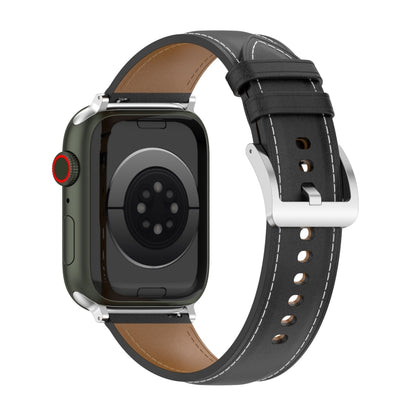 22mm Top Layer Cowhide Sewing Strap For Apple Watch Series 9&8&7 41mm / SE 3&SE 2&6&SE&5&4 40mm / 3&2&1 38mm(Black) by bashfashion