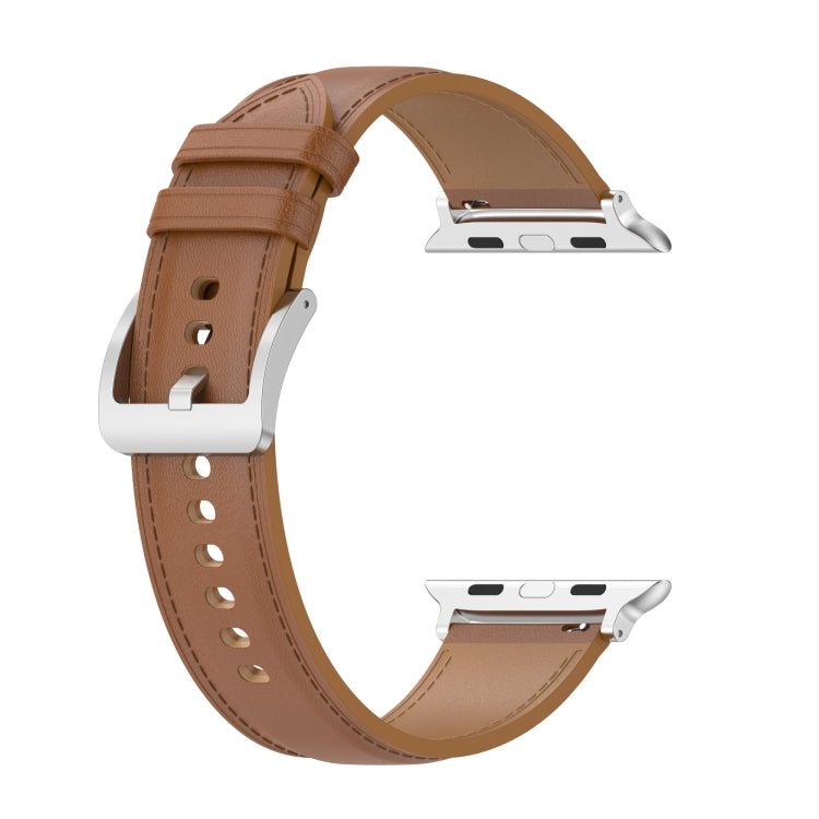 22mm Top Layer Cowhide Sewing Strap For Apple Watch Series 9&8&7 41mm / SE 3&SE 2&6&SE&5&4 40mm / 3&2&1 38mm(Light Brown) by bashfashion