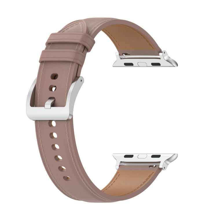 22mm Top Layer Cowhide Sewing Strap For Apple Watch Series 9&8&7 41mm / SE 3&SE 2&6&SE&5&4 40mm / 3&2&1 38mm(Pink) by bashfashion