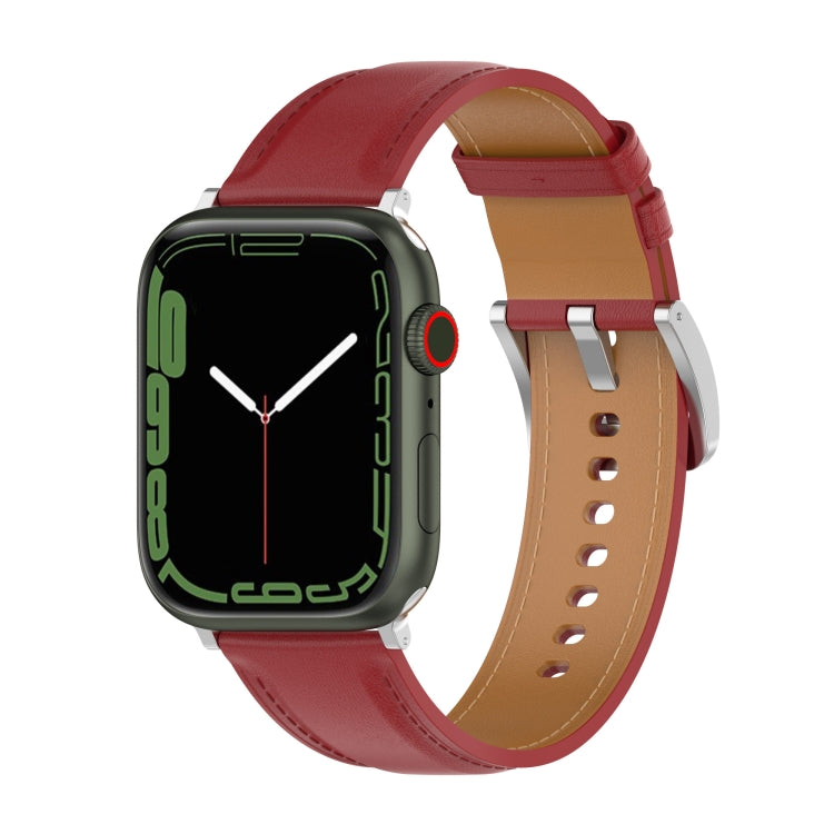 20mm Top Layer Cowhide Sewing Watch Band For Apple Watch Ultra 49mm&Watch Ultra 2 49mm / Series 9&8&7 45mm / SE 3&SE 2&6&SE&5&4 44mm / 3&2&1 42mm(Red) by bashfashion