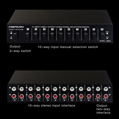 B059 10 In 2 Out / 2 In 10 Out 2-Way RCA Switch Audio Frequency Signal Select Shift Device Loudspeaker Box by bashfashion