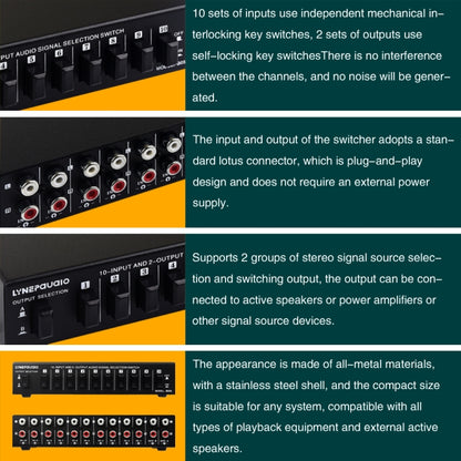 B059 10 In 2 Out / 2 In 10 Out 2-Way RCA Switch Audio Frequency Signal Select Shift Device Loudspeaker Box by bashfashion