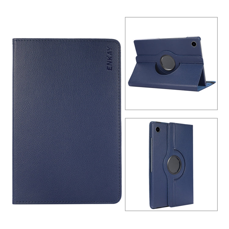 For Samsung Galaxy Tab A8 10.5 2021 X200/X205 ENKAY 360 Degree Rotation Litchi Leather Smart Case(Dark Blue) by ENKAY