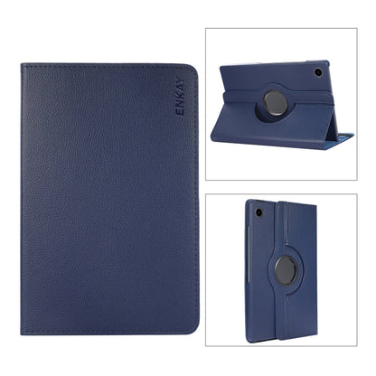 For Samsung Galaxy Tab A8 10.5 2021 X200/X205 ENKAY 360 Degree Rotation Litchi Leather Smart Case(Dark Blue) by ENKAY