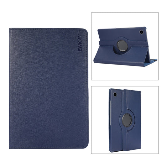 For Samsung Galaxy Tab A8 10.5 2021 X200/X205 ENKAY 360 Degree Rotation Litchi Leather Smart Case(Dark Blue) by ENKAY