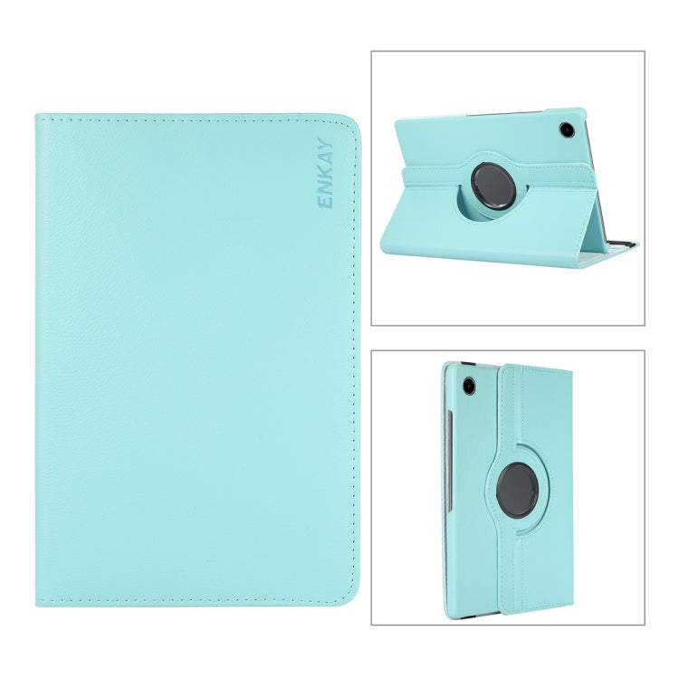 For Samsung Galaxy Tab A8 10.5 2021 X200/X205 ENKAY 360 Degree Rotation Litchi Leather Smart Case(Light Blue) by ENKAY