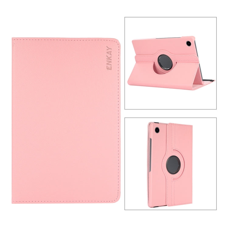For Samsung Galaxy Tab A8 10.5 2021 X200/X205 ENKAY 360 Degree Rotation Litchi Leather Smart Case(Pink) by ENKAY