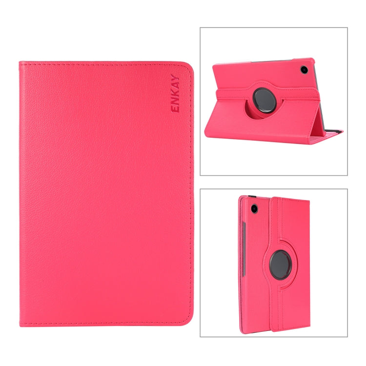 For Samsung Galaxy Tab A8 10.5 2021 X200/X205 ENKAY 360 Degree Rotation Litchi Leather Smart Case(Rose Red) by ENKAY