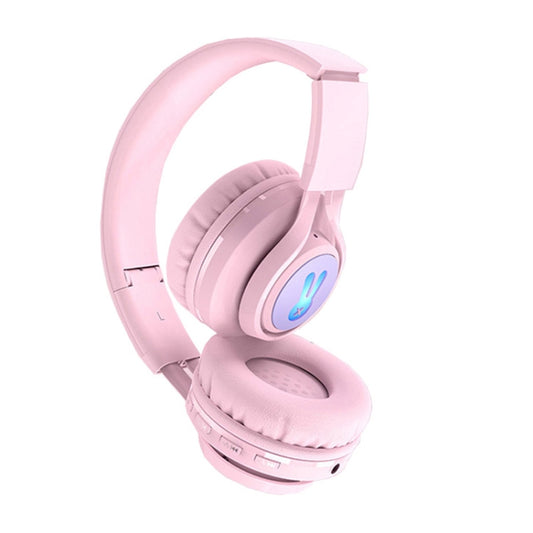 BT06C+ Children Head-mounted Cute Wireless Bluetooth Headset with Microphone & LED Light(Pink) by bashfashion