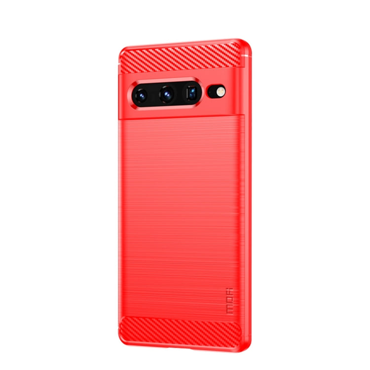 For Google pixel 7 Pro 5G MOFI Gentleness Series Brushed Texture Carbon Fiber TPU Phone Case(Red) by MOFI