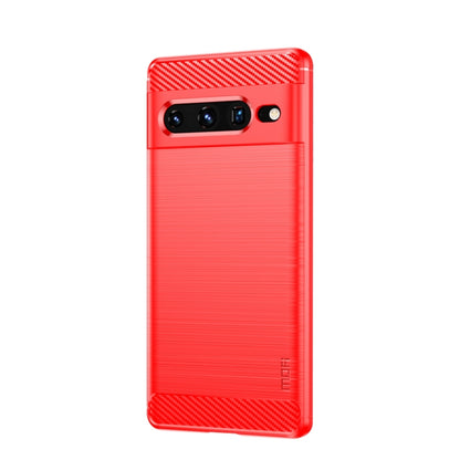 For Google pixel 7 Pro 5G MOFI Gentleness Series Brushed Texture Carbon Fiber TPU Phone Case(Red) by MOFI