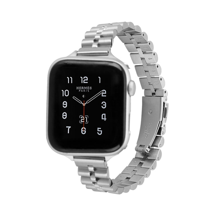 Half-Round Three-Bead Metal Watch Band For Apple Watch Ultra 49mm&Watch Ultra 2 49mm / Series 9&8&7 45mm / SE 3&SE 2&6&SE&5&4 44mm / 3&2&1 42mm(Silver) by bashfashion