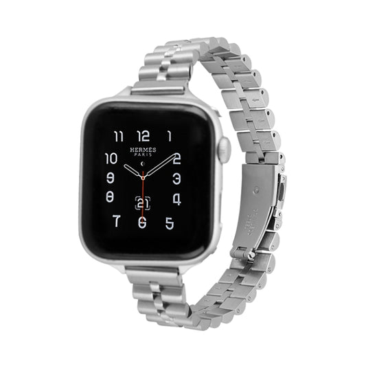 Half-Round Three-Bead Metal Watch Band For Apple Watch Ultra 49mm&Watch Ultra 2 49mm / Series 9&8&7 45mm / SE 3&SE 2&6&SE&5&4 44mm / 3&2&1 42mm(Silver) by bashfashion