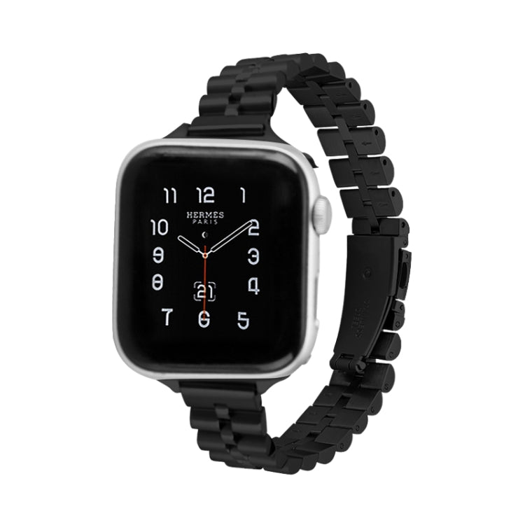 Half-Round Three-Bead Metal Watch Band For Apple Watch Ultra 49mm&Watch Ultra 2 49mm / Series 9&8&7 45mm / SE 3&SE 2&6&SE&5&4 44mm / 3&2&1 42mm(Black) by bashfashion