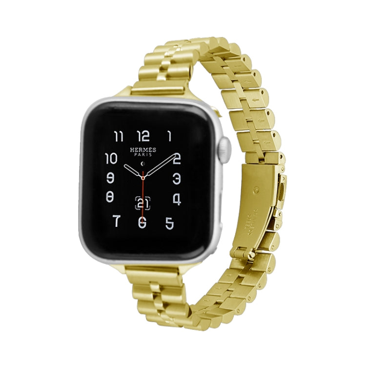 Half-Round Three-Bead Metal Watch Band For Apple Watch Ultra 49mm&Watch Ultra 2 49mm / Series 9&8&7 45mm / SE 3&SE 2&6&SE&5&4 44mm / 3&2&1 42mm(Gold) by bashfashion