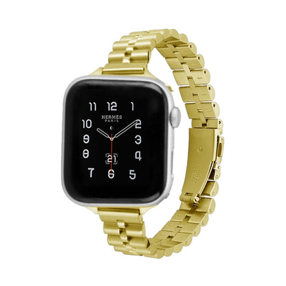 Half-Round Three-Bead Metal Watch Band For Apple Watch Ultra 49mm&Watch Ultra 2 49mm / Series 9&8&7 45mm / SE 3&SE 2&6&SE&5&4 44mm / 3&2&1 42mm(Gold) by bashfashion