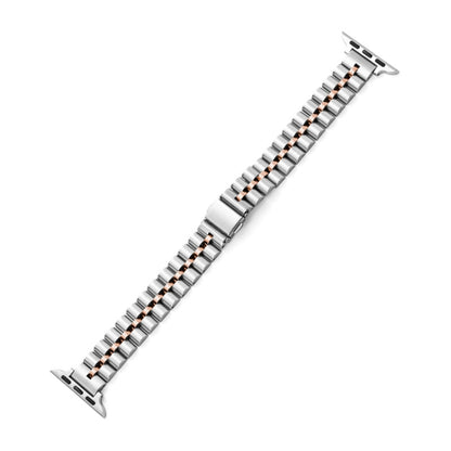 Half-Round Three-Bead Metal Watch Band For Apple Watch Ultra 49mm&Watch Ultra 2 49mm / Series 9&8&7 45mm / SE 3&SE 2&6&SE&5&4 44mm / 3&2&1 42mm(Silver+Rose Gold) by bashfashion