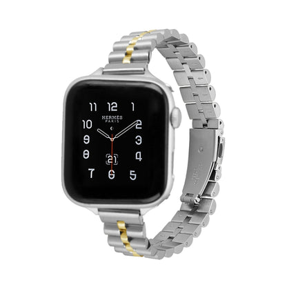 Half-Round Three-Bead Metal Watch Band For Apple Watch Ultra 49mm&Watch Ultra 2 49mm / Series 9&8&7 45mm / SE 3&SE 2&6&SE&5&4 44mm / 3&2&1 42mm(Silver+Gold) by bashfashion