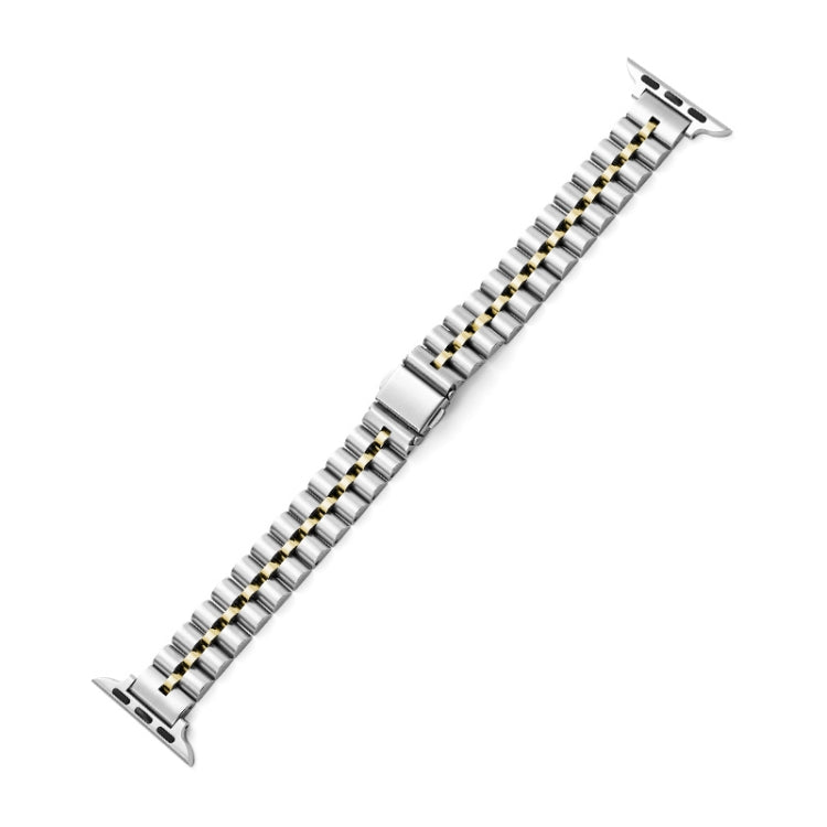 Half-Round Three-Bead Metal Watch Band For Apple Watch Ultra 49mm&Watch Ultra 2 49mm / Series 9&8&7 45mm / SE 3&SE 2&6&SE&5&4 44mm / 3&2&1 42mm(Silver+Gold) by bashfashion