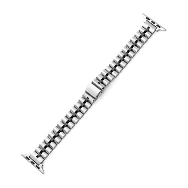 Half-Round Three-Bead Metal Watch Band For Apple Watch Ultra 49mm&Watch Ultra 2 49mm / Series 9&8&7 45mm / SE 3&SE 2&6&SE&5&4 44mm / 3&2&1 42mm(Silver+Black) by bashfashion